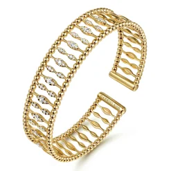 Hot Gabriel & Co. 14K Yellow Gold Diamond and Bujukan Beads Cuff Bangle Bracelet