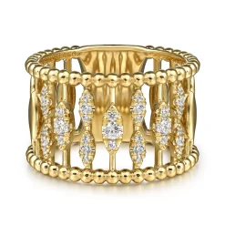 Gabriel & Co. 14K Yellow Gold Diamond and Bujukan Beads Wide Band Ring