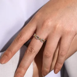Best Gabriel & Co. 14K Yellow Gold Diamond and Chain Link Ring