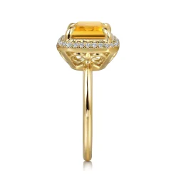 Gabriel & Co. 14K Yellow Gold Diamond and Citrine Emerald Cut Ladies Ring With Flower Pattern Gallery