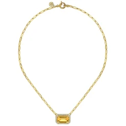 Best Gabriel & Co. 14K Yellow Gold Diamond and Citrine Emerald Cut Necklace With Flower Pattern Gallery