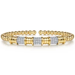 Hot Gabriel & Co. 14K Yellow Gold Diamond and Diamond Cut Station Cuff Bangle Bracelet