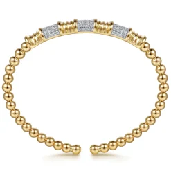 Hot Gabriel & Co. 14K Yellow Gold Diamond and Diamond Cut Station Cuff Bangle Bracelet