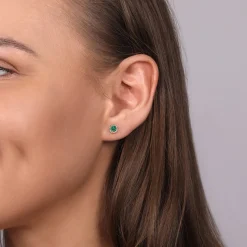 Hot Gabriel & Co. 14K Yellow Gold Diamond and Emerald Halo Stud Earrings