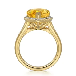 Sale Gabriel & Co. 14K Yellow Gold Diamond and Flat Pear Shape Citrine Ladies Ring With Flower Pattern Gallery
