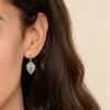 Clearance Gabriel & Co. 14K Yellow Gold Diamond and Flat Pear Green Amethyst Earrings With Flower Pattern J-Back