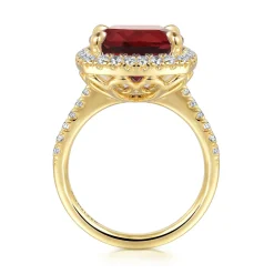 Online Gabriel & Co. 14K Yellow Gold Diamond and Garnet Cushion Cut Ladies Ring With Flower Pattern Gallery