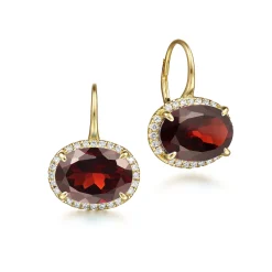 Hot Gabriel & Co. 14K Yellow Gold Diamond and Garnet Oval Shape Earrings With Flower Pattern J-Back