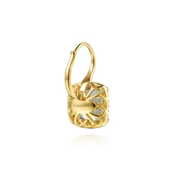 Sale Gabriel & Co. 14K Yellow Gold Diamond and Green Amethyst Cushion Cut Earrings With Flower Pattern J-Back
