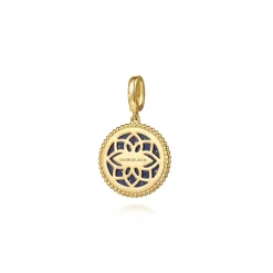 New Gabriel & Co. 14K Yellow Gold Diamond and Lapis Bujukan Medallion Pendant in Size 18mm With Detachable Bail