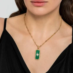 Outlet Gabriel & Co. 14K Yellow Gold Diamond and Malachite Bujukan Medallion Pendant With Detachable Bail