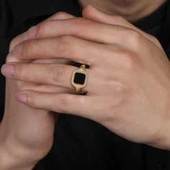 Online Gabriel & Co. 14K Yellow Gold Diamond and Onyx Mens Ring in High Polished Finish