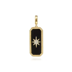 Hot Gabriel & Co. 14K Yellow Gold Diamond and Onyx Bujukan Medallion Pendant With Detachable Bail