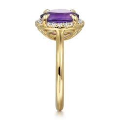 Best Gabriel & Co. 14K Yellow Gold Diamond and Oval Shape Amethyst Ladies Ring With Flower Pattern Gallery