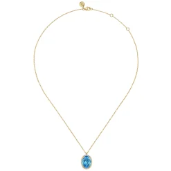 Outlet Gabriel & Co. 14K Yellow Gold Diamond and Oval Shape Blue Topaz Necklace With Flower Pattern J-Back
