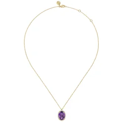 Clearance Gabriel & Co. 14K Yellow Gold Diamond and Oval Shape Amethyst Necklace With Flower Pattern J-Back