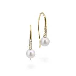 Best Gabriel & Co. 14K Yellow Gold Diamond and Pearl Fish Wire Drop Earrings