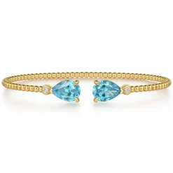 Best Gabriel & Co. 14K Yellow Gold Diamond and Pear Shape Blue Topaz Bujukan Bangle