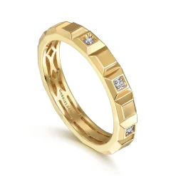 Hot Gabriel & Co. 14K Yellow Gold Diamond and Pyramid Shape Ladies Stackable Ring