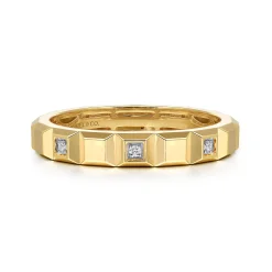 Hot Gabriel & Co. 14K Yellow Gold Diamond and Pyramid Shape Ladies Stackable Ring