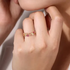 Sale Gabriel & Co. 14K Yellow Gold Diamond and Ruby Filigree Pattern Stackable Ladies Ring
