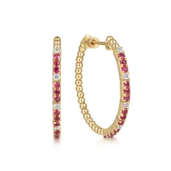 Online Gabriel & Co. 14K Yellow Gold Diamond and Ruby Bujukan 30mm Classic Hoop Earrings