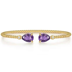 New Gabriel & Co. 14K Yellow Gold Diamond and Swiss Blue Topaz Bangle