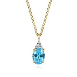 Best Gabriel & Co. 14K Yellow Gold Diamond And Swiss Blue Topaz Pendant Necklace
