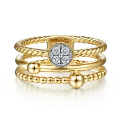 Discount Gabriel & Co. 14K Yellow Gold Diamond and Twisted Rope Bujukan Easy Stackable Ring