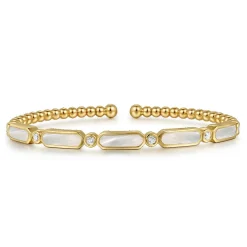 Discount Gabriel & Co. 14K Yellow Gold Diamond and White Mother Pearl Bangle