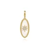 New Gabriel & Co. 14K Yellow Gold Diamond and White Mother of Pearl Bujukan Oval Shape Medallion Pendant With Detachable Bail
