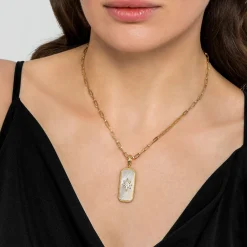 Discount Gabriel & Co. 14K Yellow Gold Diamond and White Mother of Pearl Bujukan Medallion Pendant With Detachable Bail