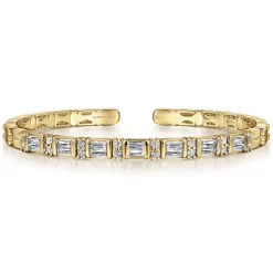 Discount Gabriel & Co. 14K Yellow Gold Diamond Baguette Station Bangle