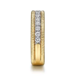Outlet Gabriel & Co. 14K Yellow Gold Diamond Band Stackable with Twisted Rope Border