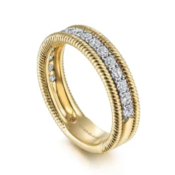 Outlet Gabriel & Co. 14K Yellow Gold Diamond Band Stackable with Twisted Rope Border