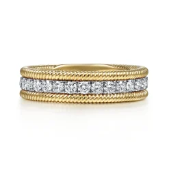 Outlet Gabriel & Co. 14K Yellow Gold Diamond Band Stackable with Twisted Rope Border