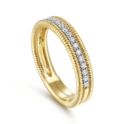 Discount Gabriel & Co. 14K Yellow Gold Diamond Band with Twisted Rope Border