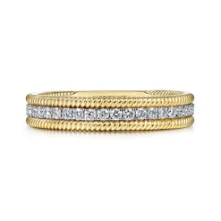 Discount Gabriel & Co. 14K Yellow Gold Diamond Band with Twisted Rope Border