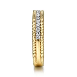 Discount Gabriel & Co. 14K Yellow Gold Diamond Band with Twisted Rope Border