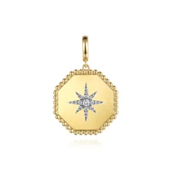 Clearance Gabriel & Co. 14K Yellow Gold Diamond Bujukan Starburst Hexagon Medallion Pendant With Detachable Bail