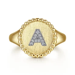 Online Gabriel & Co. 14K Yellow Gold Diamond Bujukan Initial A Signet Ring