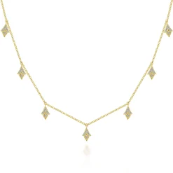 New Gabriel & Co. 14K Yellow Gold Diamond Choker Necklace with Diamond Kite Drops