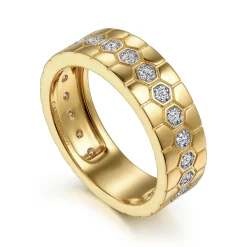 Outlet Gabriel & Co. 14K Yellow Gold Diamond Cigar Band with Hexagon Pattern
