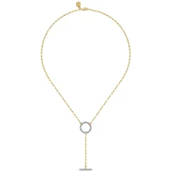 Clearance Gabriel & Co. 14K Yellow Gold Diamond Circle and Bar Y-Knot Necklace with Hollow Paperclip Chain