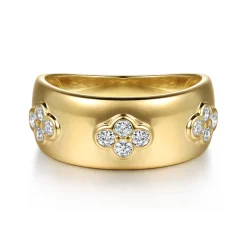 New Gabriel & Co. 14K Yellow Gold Diamond Clover Station Wide Band Ring