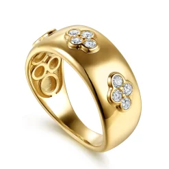 New Gabriel & Co. 14K Yellow Gold Diamond Clover Station Wide Band Ring