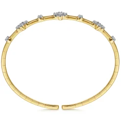 Best Gabriel & Co. 14K Yellow Gold Diamond Clover Station Cuff Bangle Bracelet