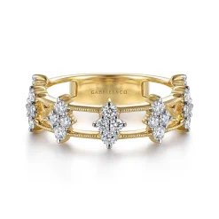 Online Gabriel & Co. 14K Yellow Gold Diamond Cluster Station Ring