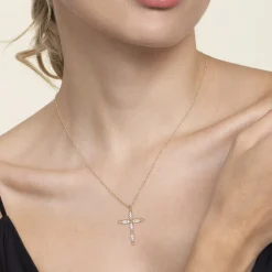 Sale Gabriel & Co. 14K Yellow Gold Diamond Cross Pendant Necklace-Bujukan