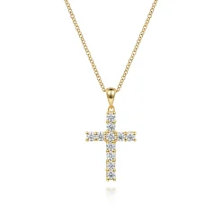 New Gabriel & Co. 14K Yellow Gold Diamond Cross Pendant Necklace